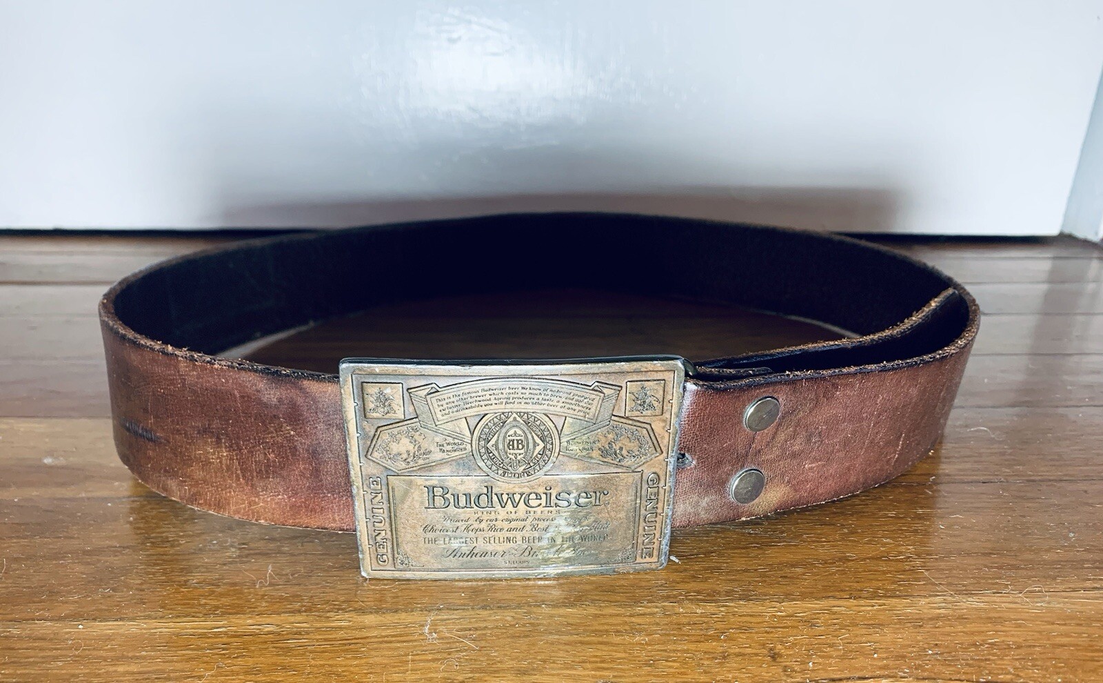 Budweiser Vintage Leather Belt Rodeo Cowboy Country Men’s Belt Western Buckle
