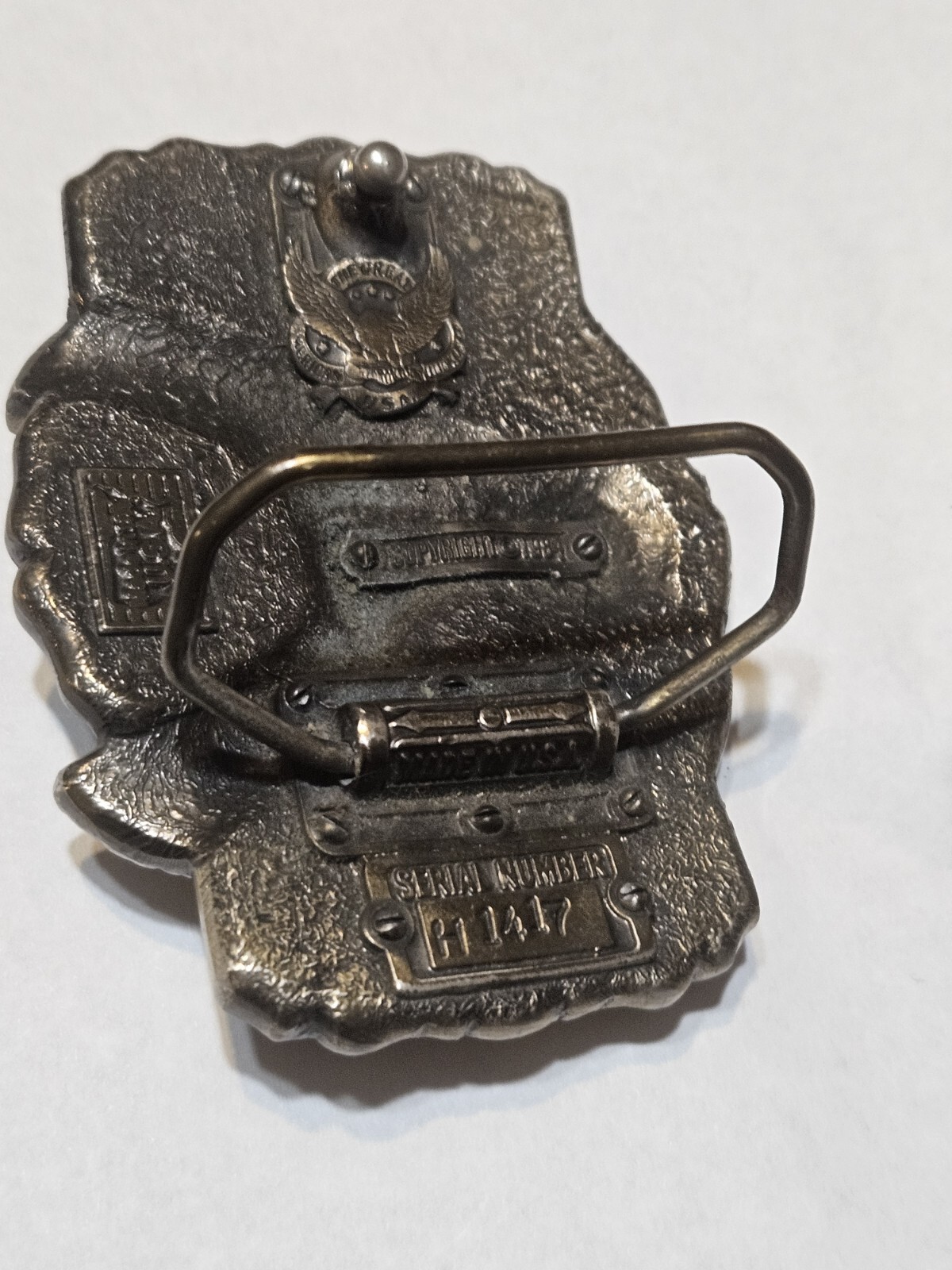 Vtg Belt Buckle Metal Eagle 1984 Lacqured Ride Made In USA Motorcycle 10811