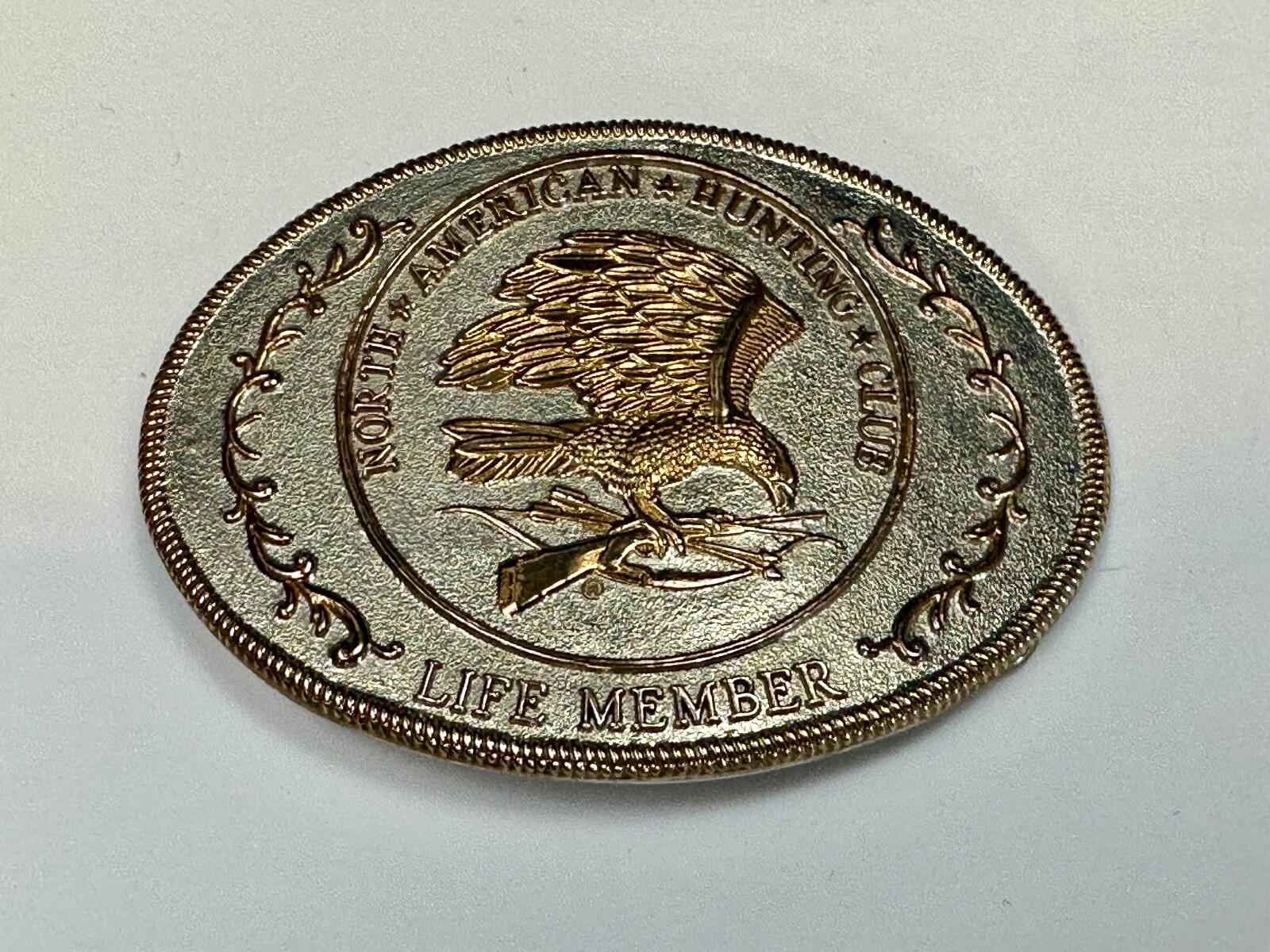North American Hunting Club Life Member Eagle Vintage Two Tone Belt Buckle