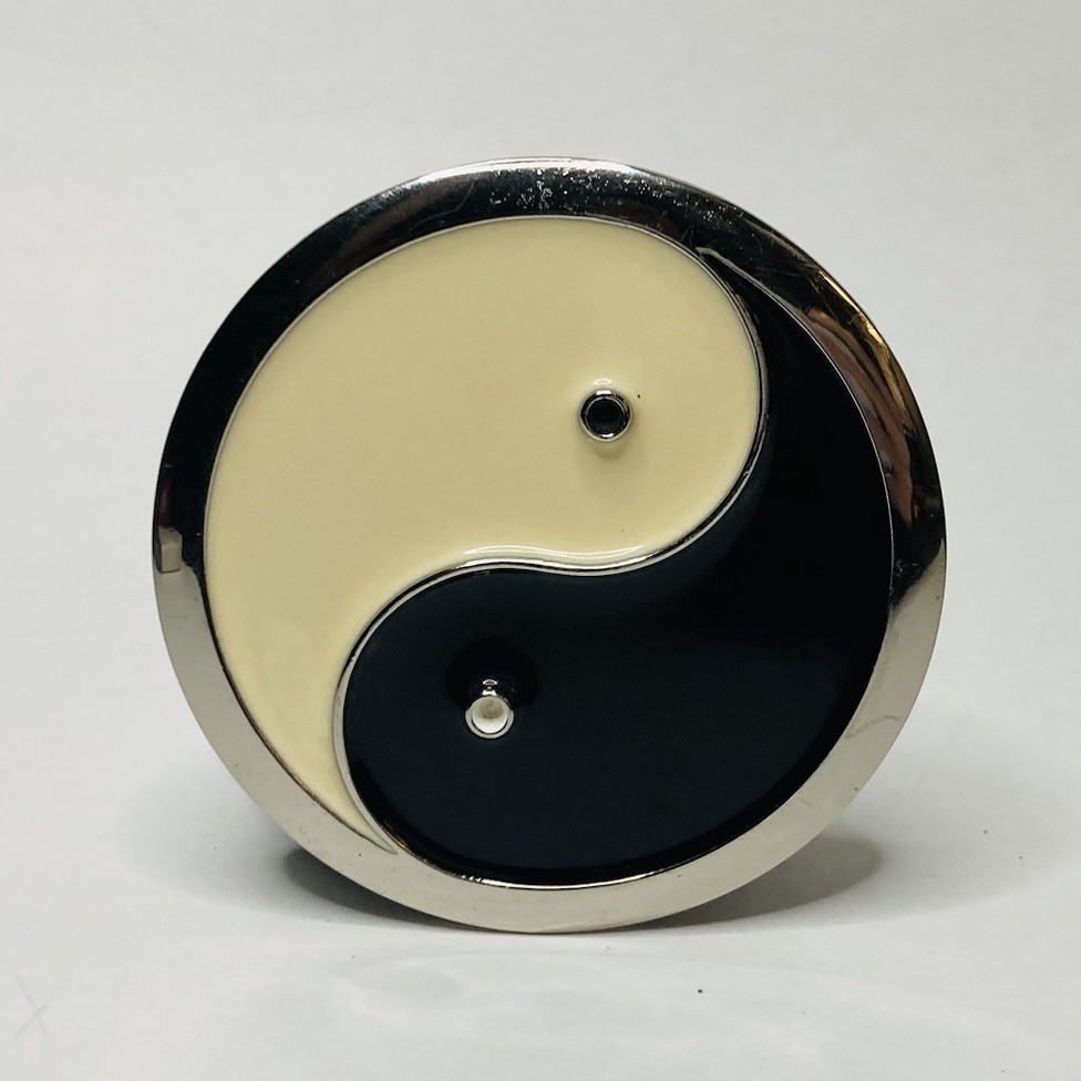 Enamel & Metal Yin Yang 3” Round Belt Buckle 1990’s Hippie Peace Vintage Y2K
