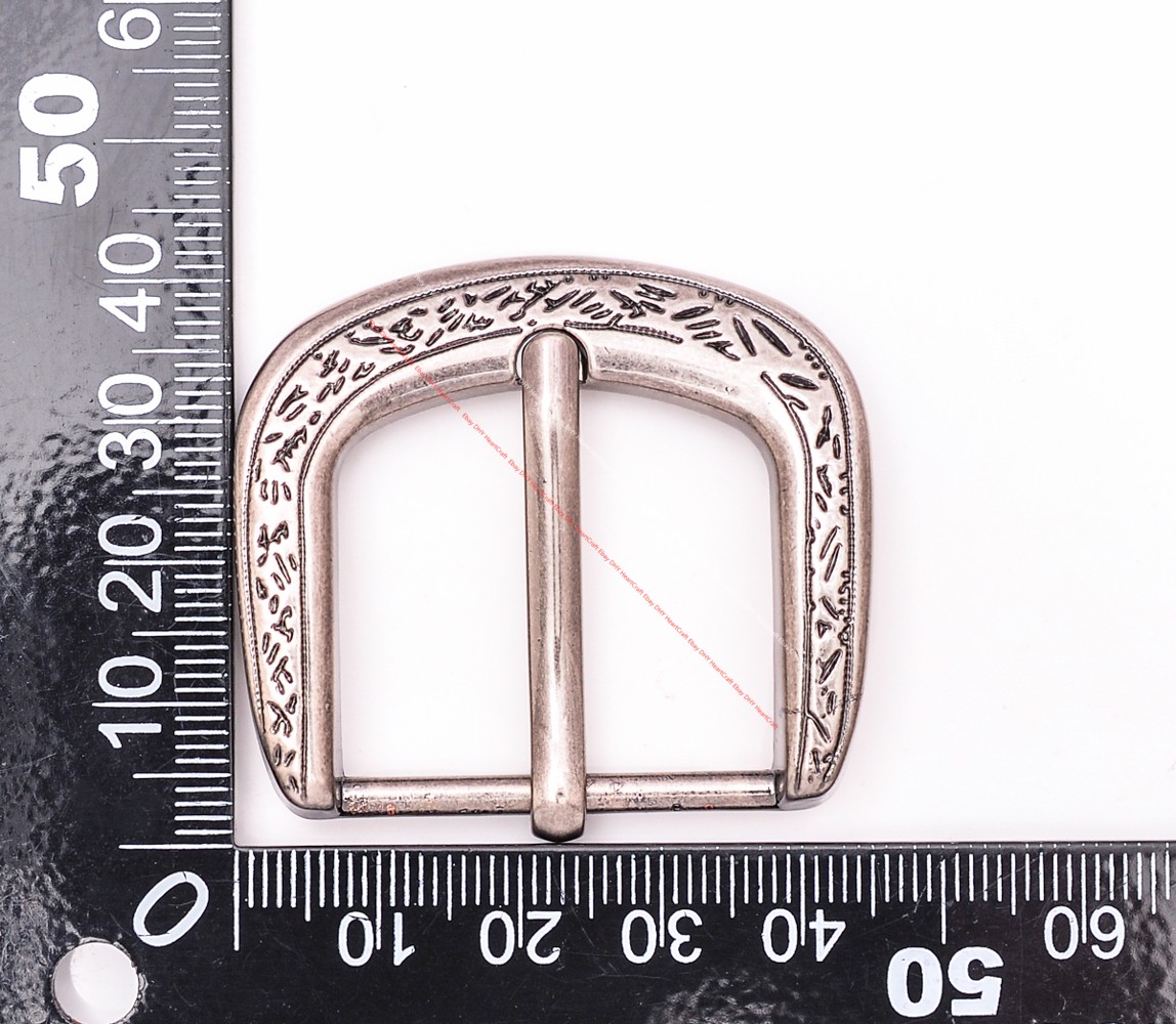 30MM Engraved Floral Western Leathercraft 4-Piece Set Belt Buckle Antique Silver