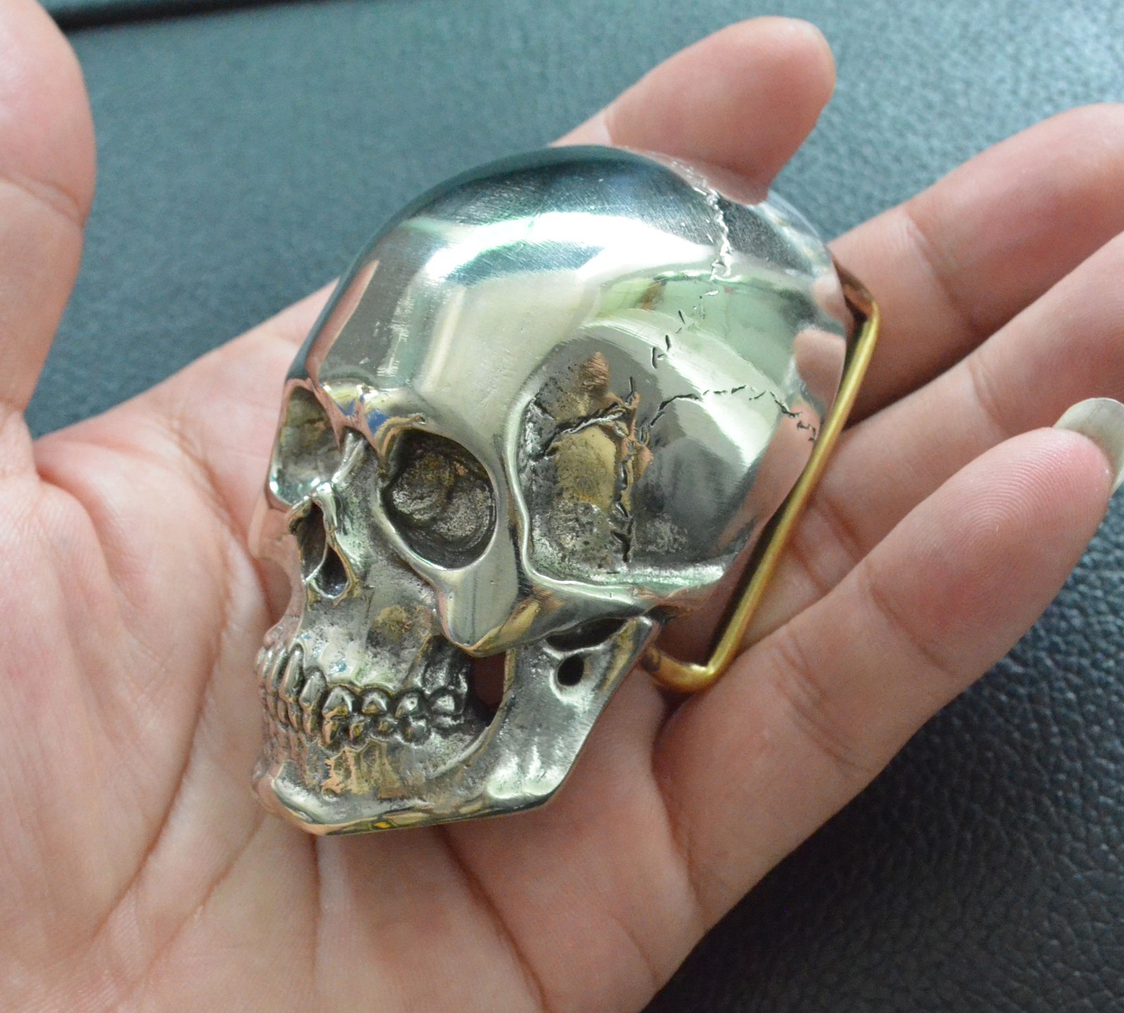 White Copper 3D Human Skull Belt Buckle,Polished Silver Skull Men&rsquo;s Buckle gift