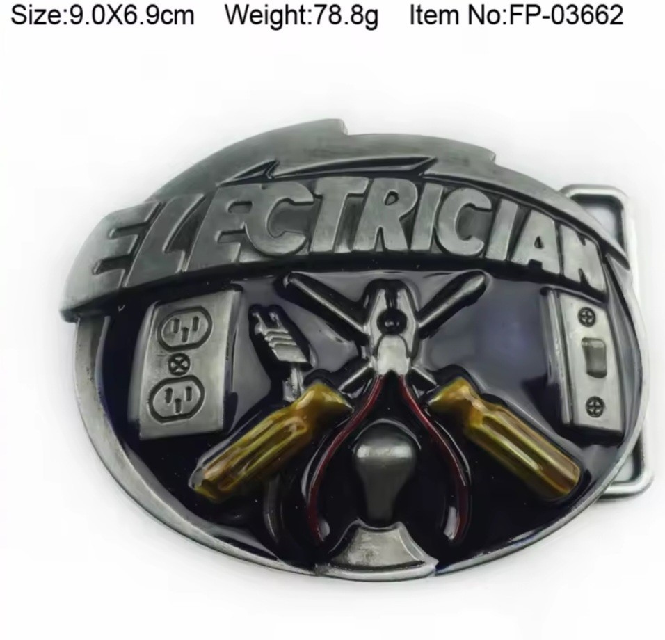 New silver Electrician tool tools Belt Buckle 1.5 in Metal More Trades Available