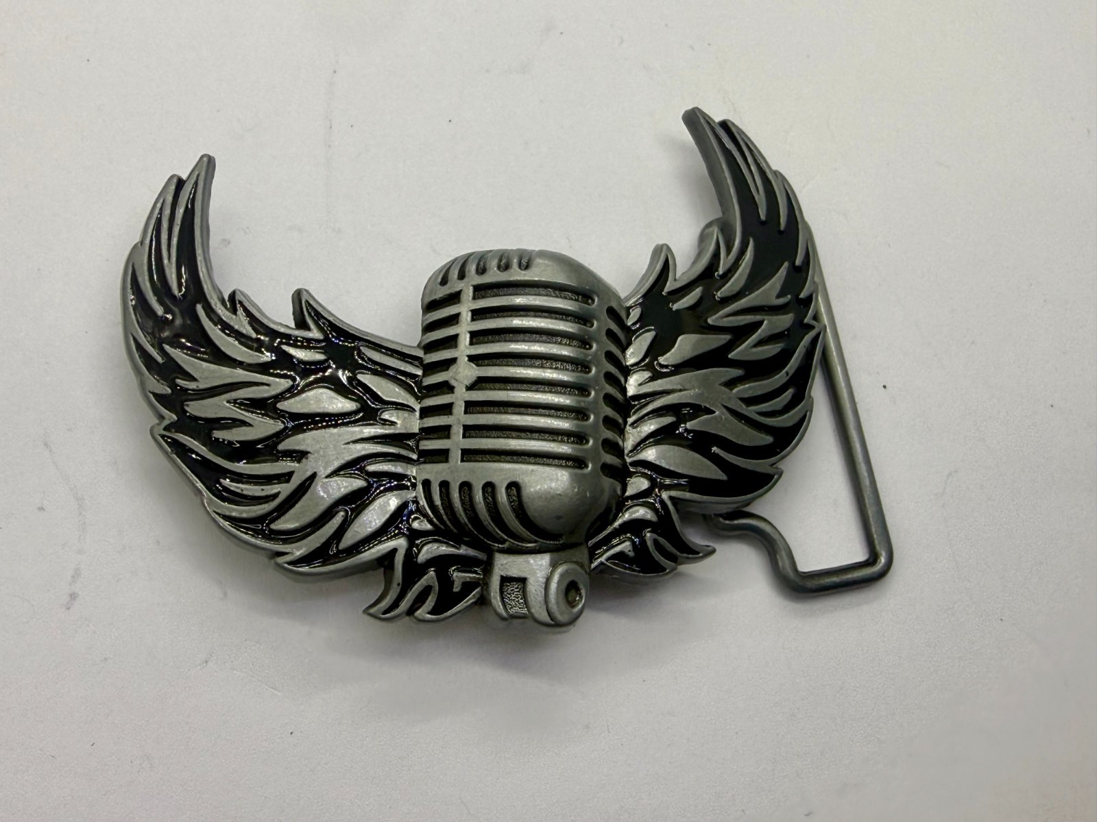 Classic Microphone Flying Wings Classic Rock Music Musician Cutout Belt Buckle