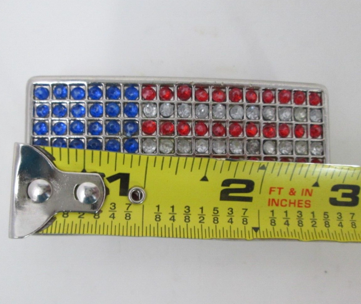 American Flag Belt Buckle Rhinestones Red White Blue Patriotic