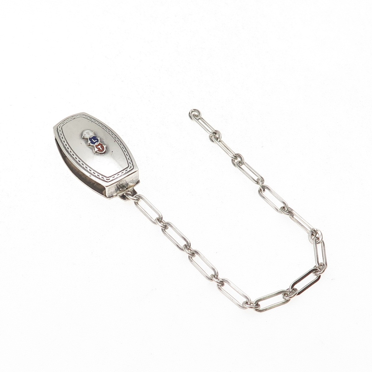 Hickok Quality Nickle Silver Antique Enamel FLT Mono Pocket Watch Loop Chain