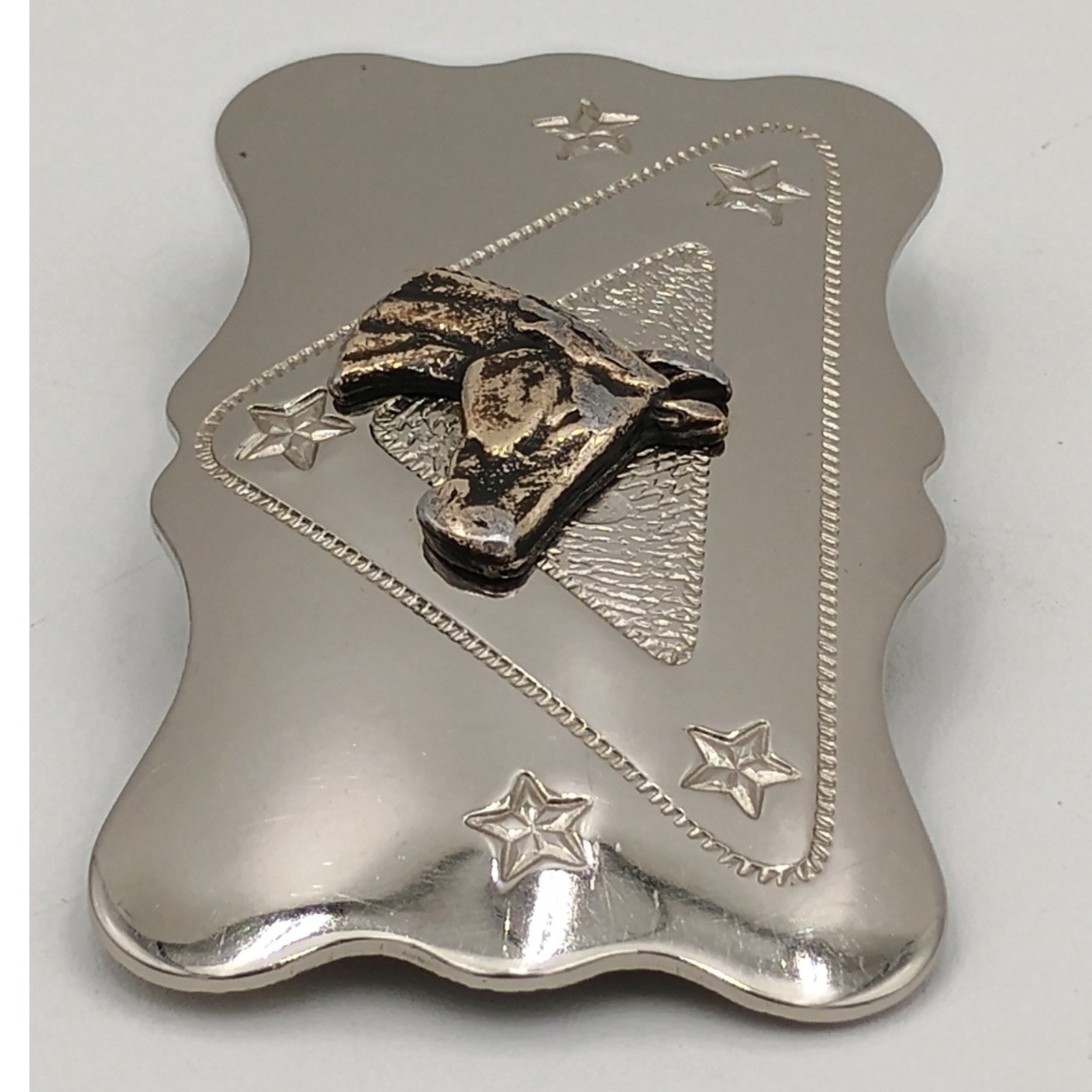 Chambers Belt Co Western Horse Head Belt Buckle Silver Gold Tone Stars USA Made