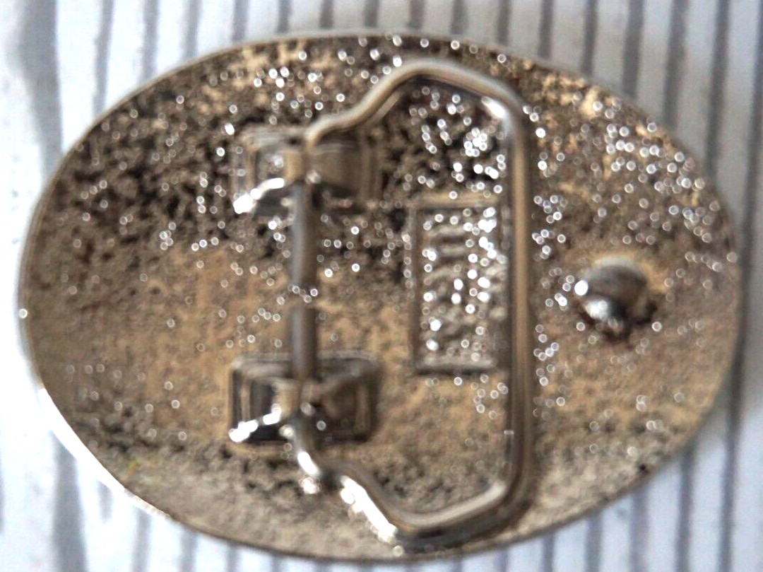 Vintage American Flying Eagle Oval Belt Buckle Etched Leaf USA Made Silver Tone