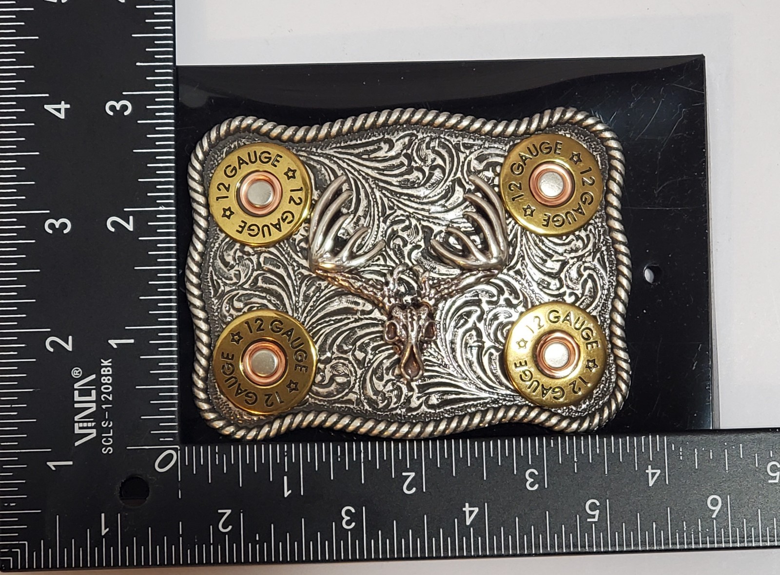 Nocona Whitetail Buck Skull Shotgun Shells Rectangular Belt Buckle