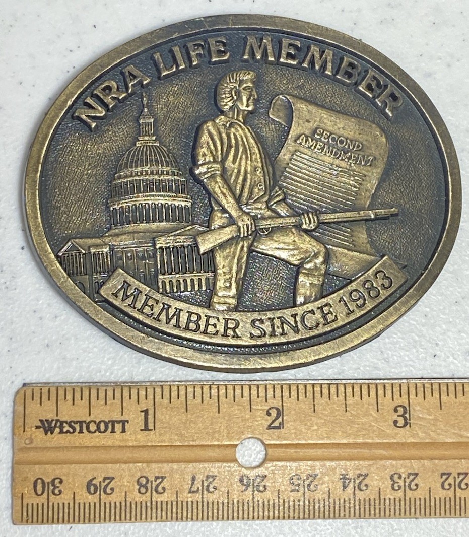 NRA Belt Buckle Life Member Since 1983 Second Amendment 3D Relief USA Capital
