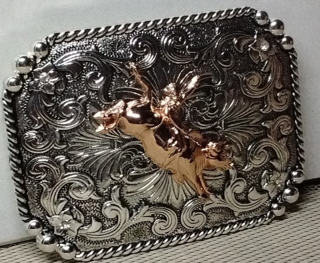 RIDING COWBOY Western Belt Buckle Hebilla Vaquera Con Toro