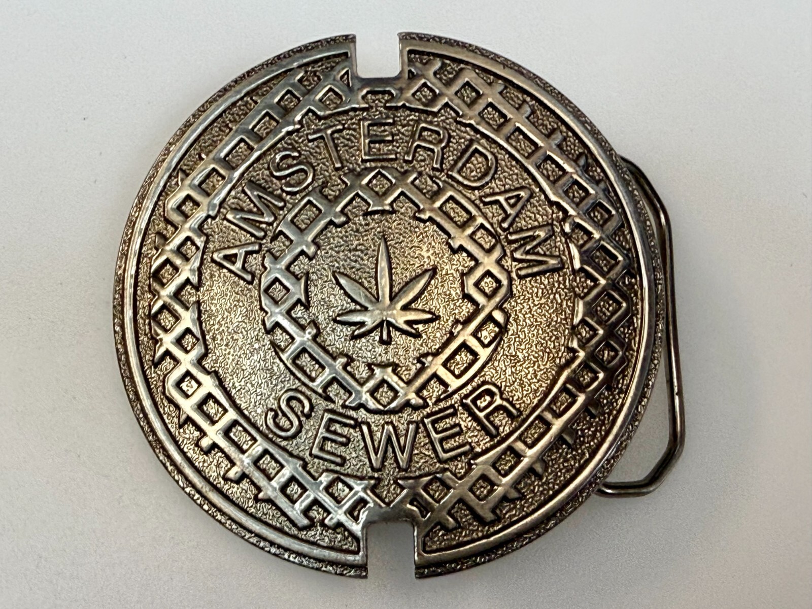 Amsterdam Sewer Marijuana Cannabis Pot Leaf Logo Silver Color Belt Buckle