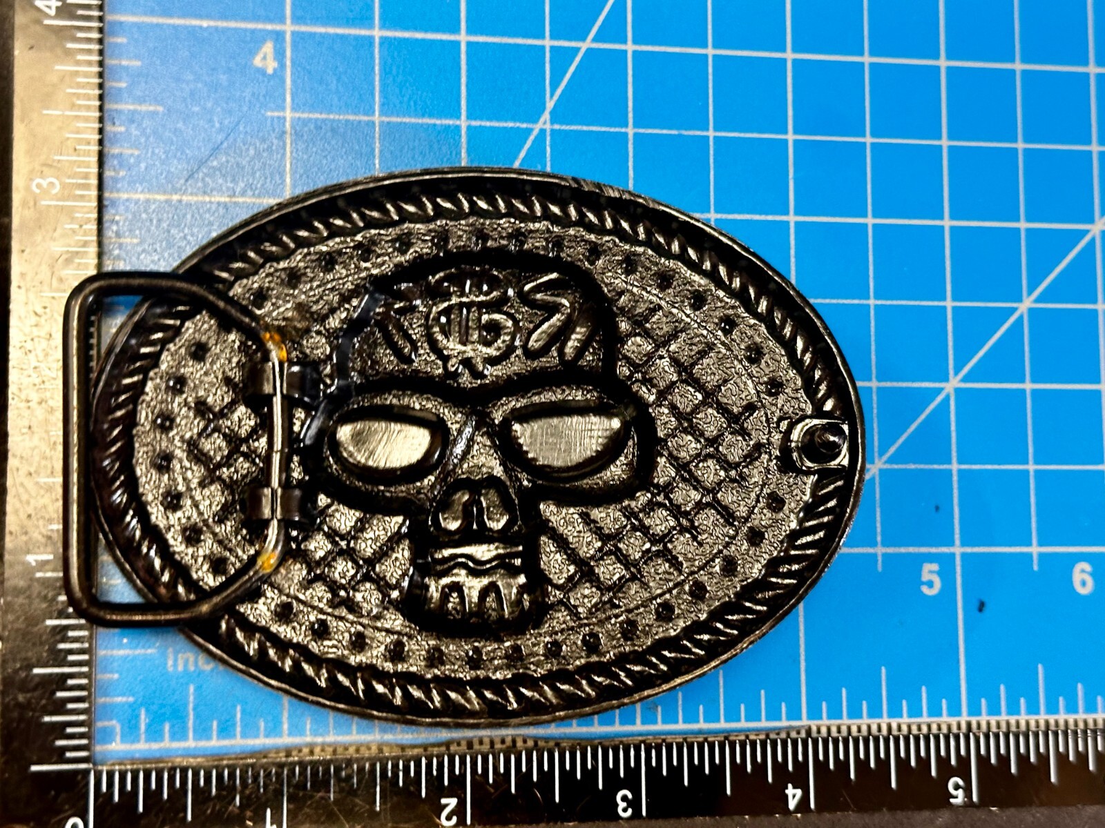 Skull Head $ Dollar Sign Black Silver Color Money Bags NOS Belt Buckle