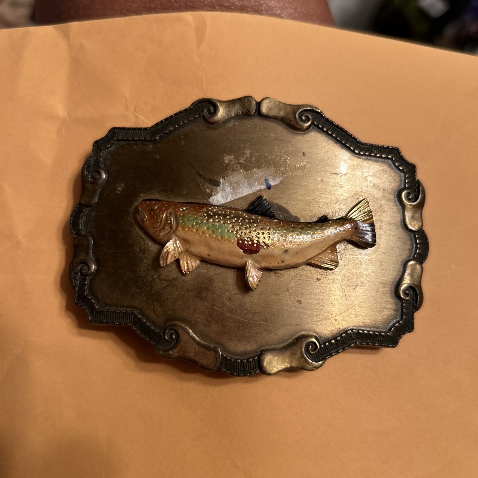 Vintage Brass 1977-78 Raintree 3D Fish Belt Buckle