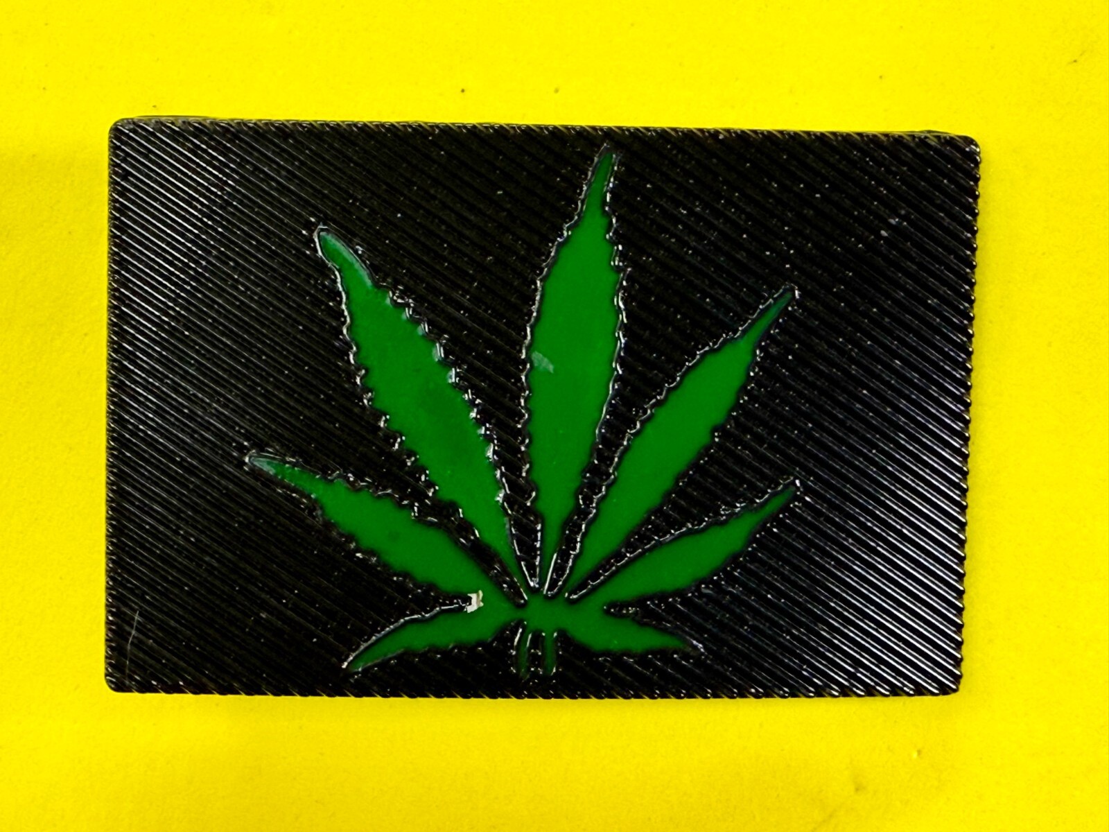 Marijuana Cannabis Weed Pot Leaf Green & Black Color Rectangular Belt Buckle