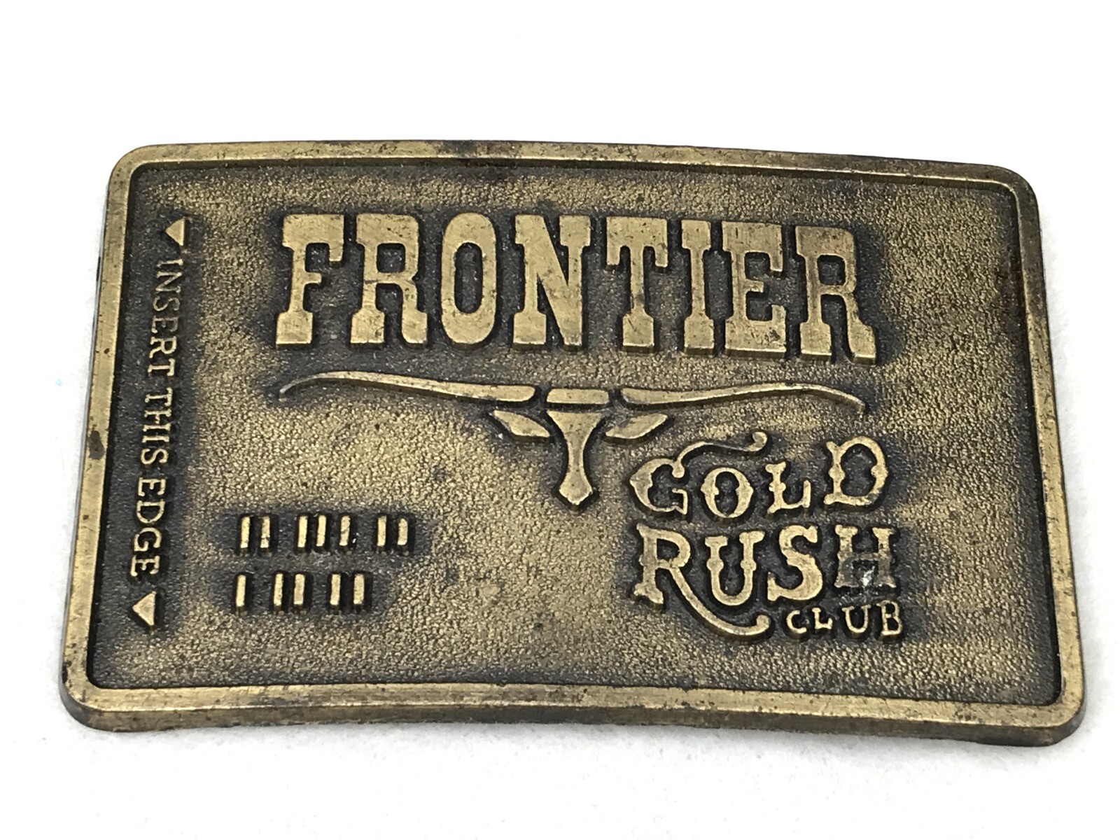 vintage 80s FRONTIER GOLD RUSH CLUB BELT BUCKLE cowboy miner western bull
