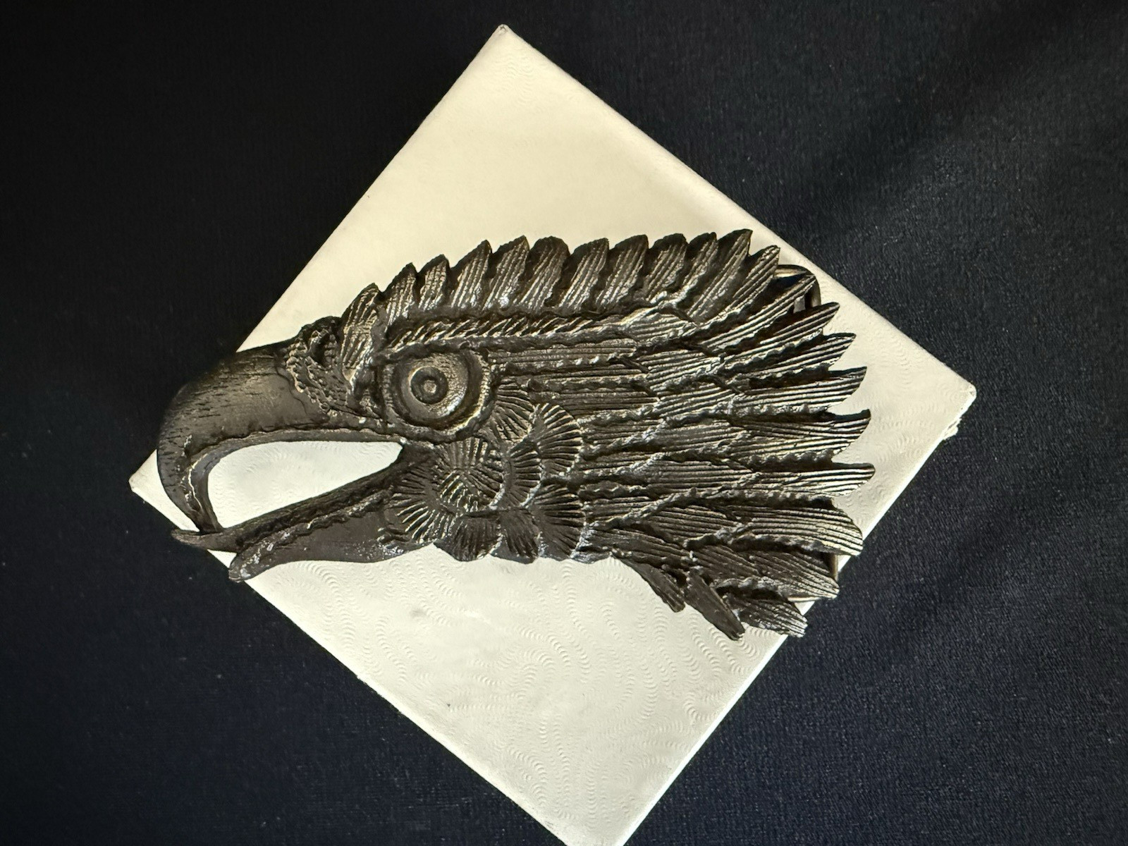 Vintage Indiana Metal Craft Bronze Eagle Head Belt Buckle Signed J R Gray