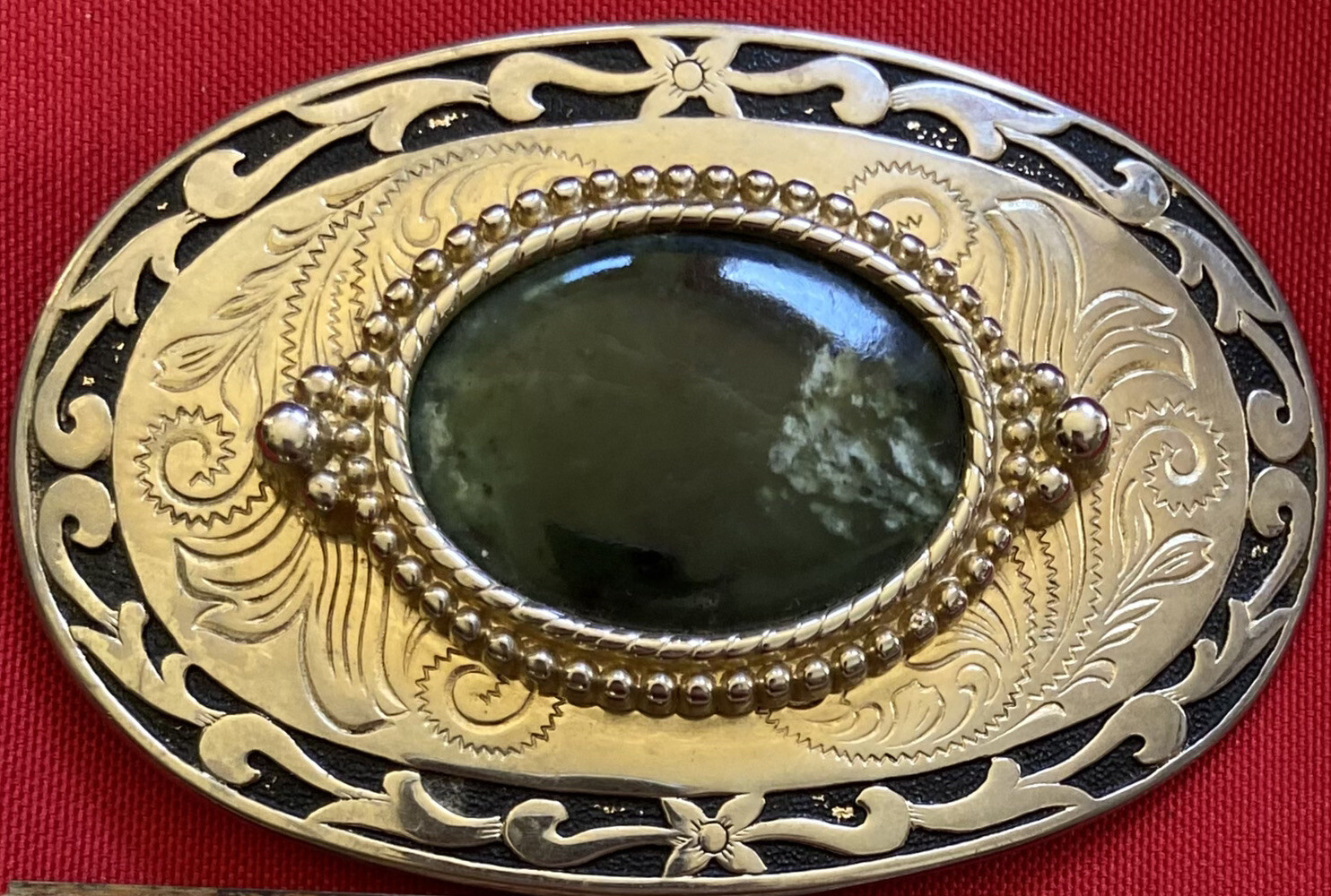 STORMY SEA OCEAN DARK GREEN CABOCHON INSERT DECORATIVE WESTERN BELT BUCKLE