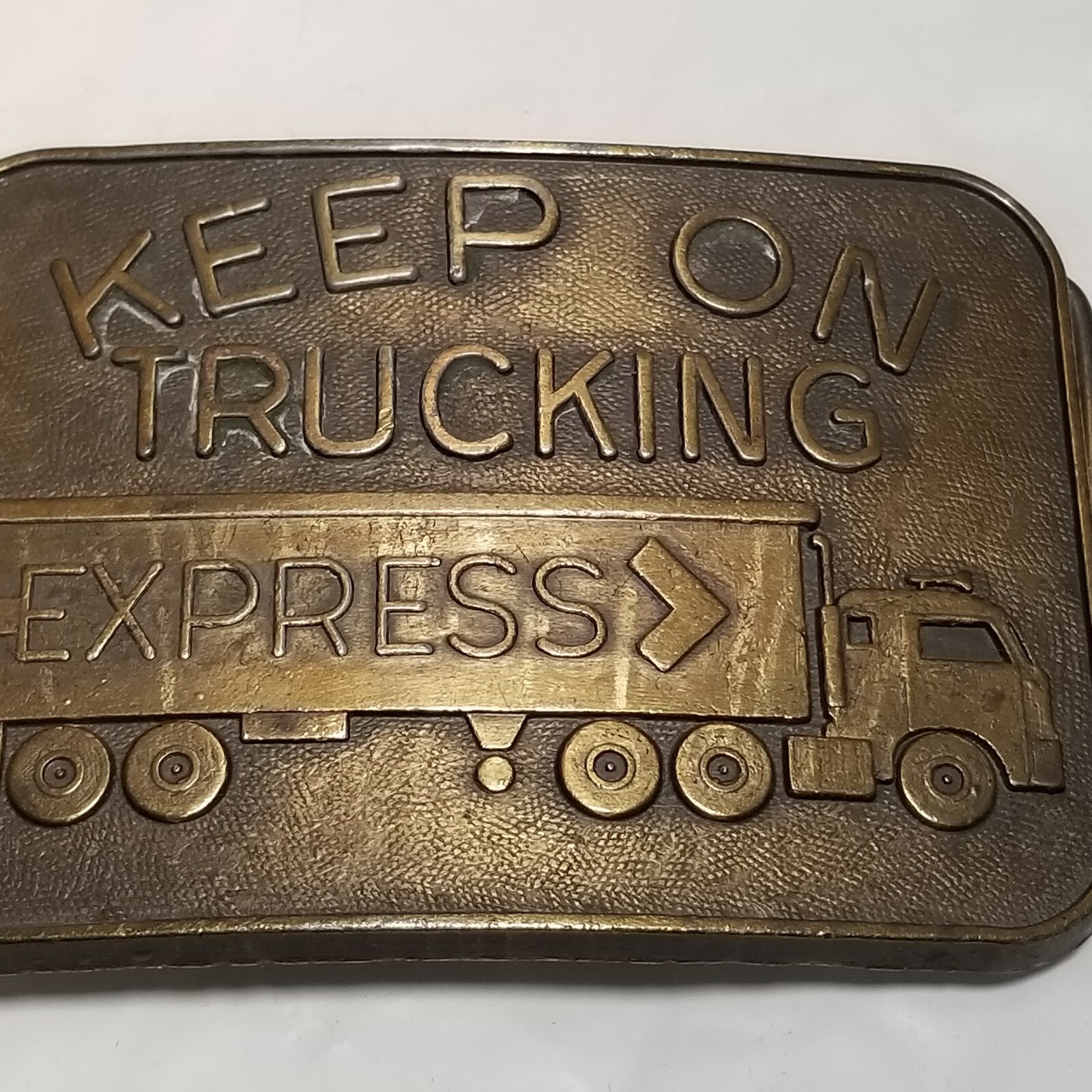 KEEP ON TRUCKING Belt Buckle Bronze Tone Truck Driving Transportation