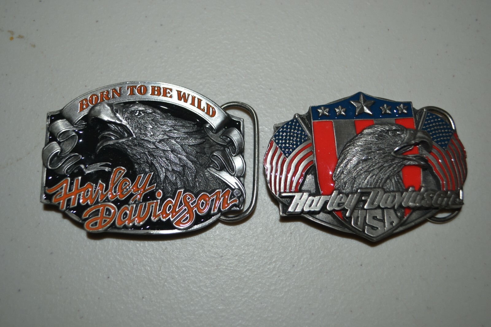 1989 & 1992 Siskiyou Harley Davidson Eagle Head Belt Buckles Lot of 2