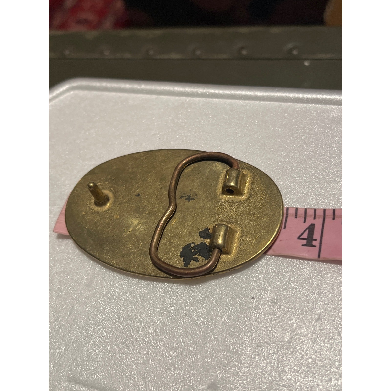 Vintage Chevrolet 1957 Chevy Bel Air Blue Car Enamel Brass Tone Belt Buckle