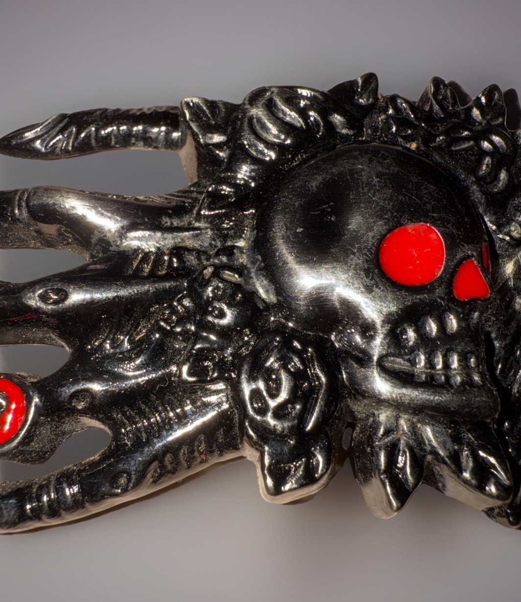Skull and Skeletal Hand Belt Buckle