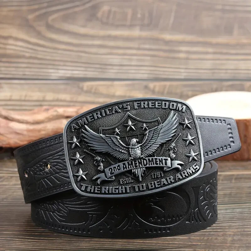 America Second Amendment Belt Buckle 2A, 2nd, Freedom, Guns Antique Silver Tone
