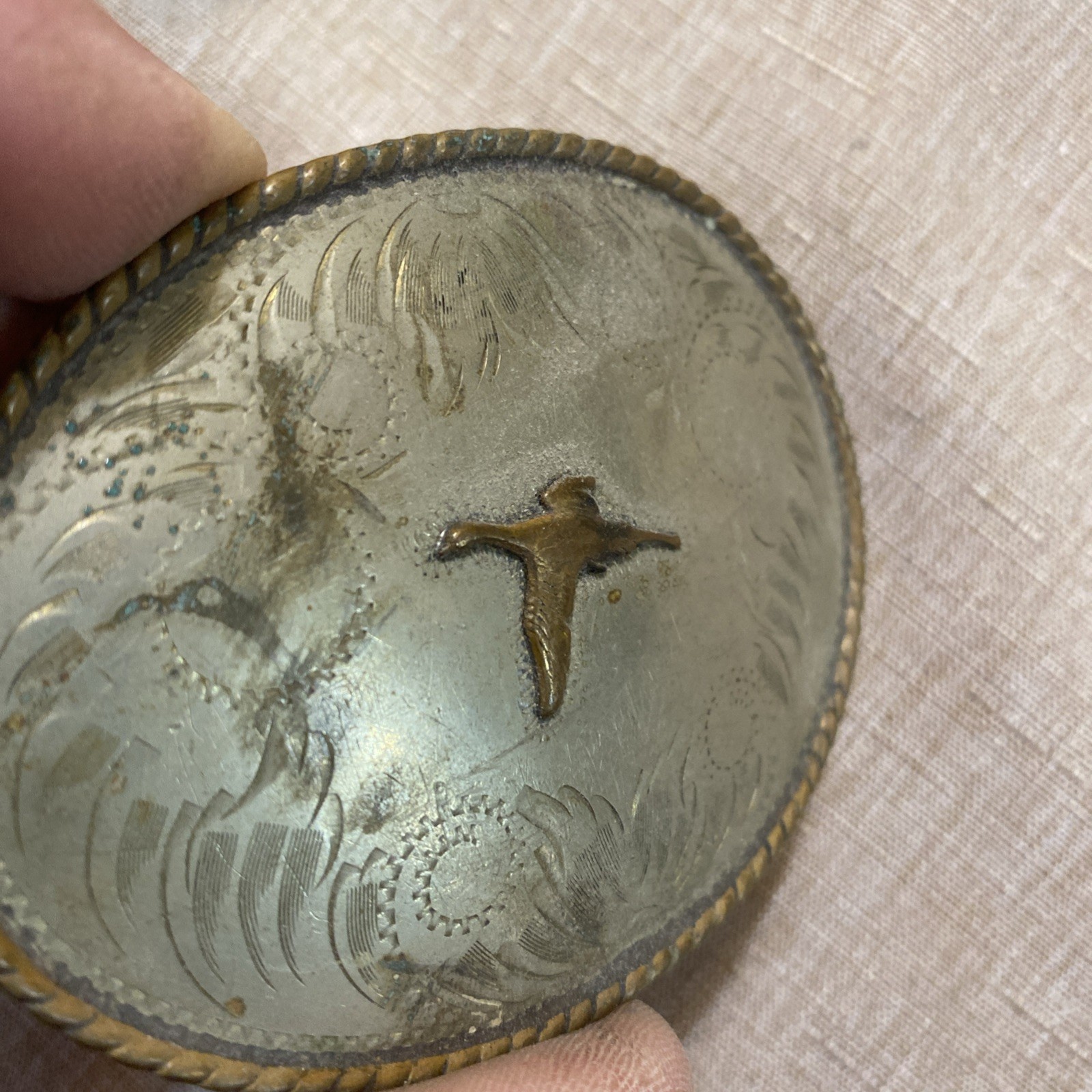 Vintage Comstock Silversmiths Silver Engraved with pheasant Western Belt Buckle