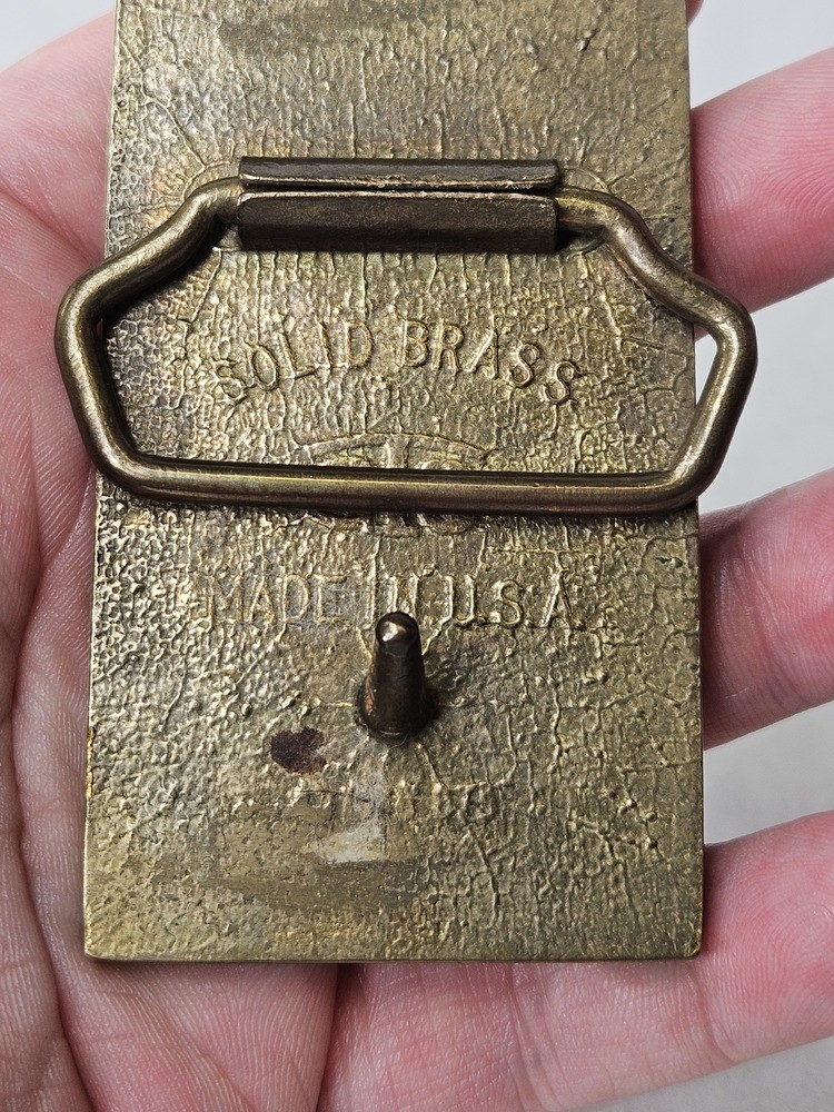 Vintage 1978 Brass Wood Duck Etched Belt Buckle