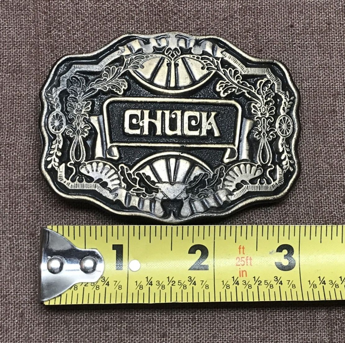 Vintage Oden Inc CHUCK Name Plate Belt Buckle with Original Box
