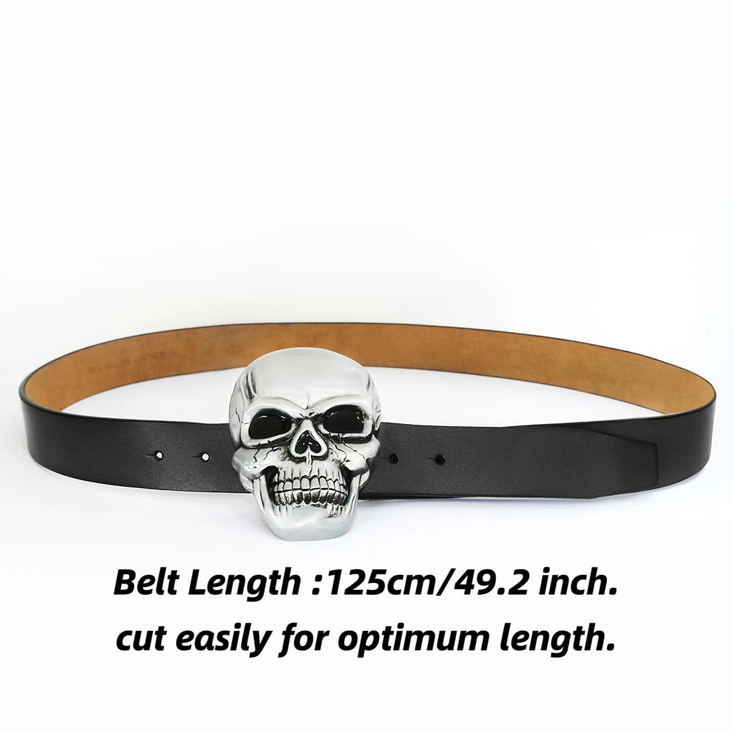 POSKLA Men&rsquo;s Skull Head Buckle Leather Belt Waist Band, Jeans Large, Black