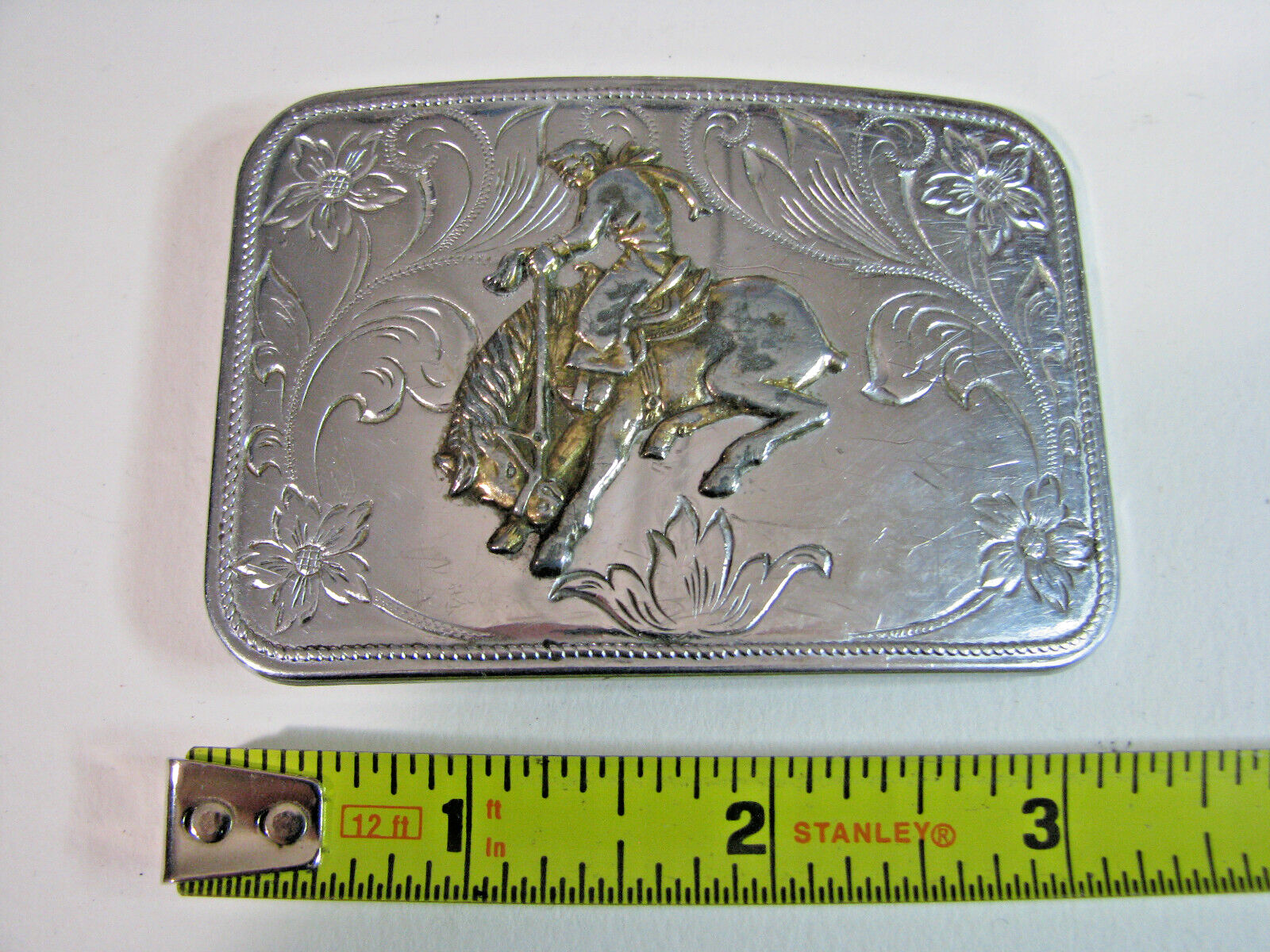 Vintage Cowboy Rodeo Riding Bronco Engraved Western Belt Buckle