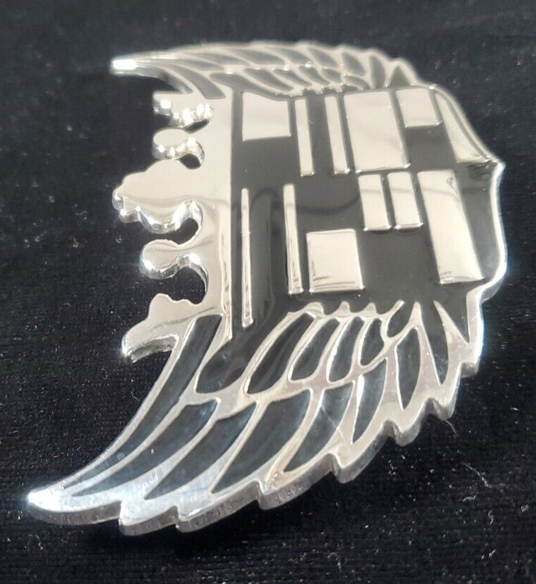 Vintage 1990&rsquo;s American Crown & Wings Cadillac Belt Buckle Chrome & Black Enamel
