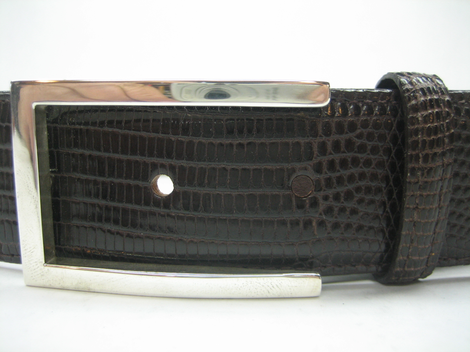 STERLING SILVER 925 SOLID LAILA BUCKLE.WITH GENUINE LIZARD 1.5&Prime; BELT MADE IN USA