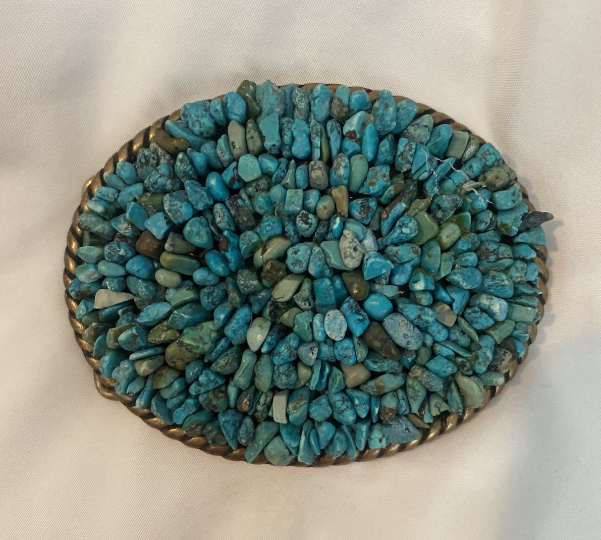 Oval Western Belt Buckle turquoise Stone Inlay Blue Green Bronze Fits 1.5in