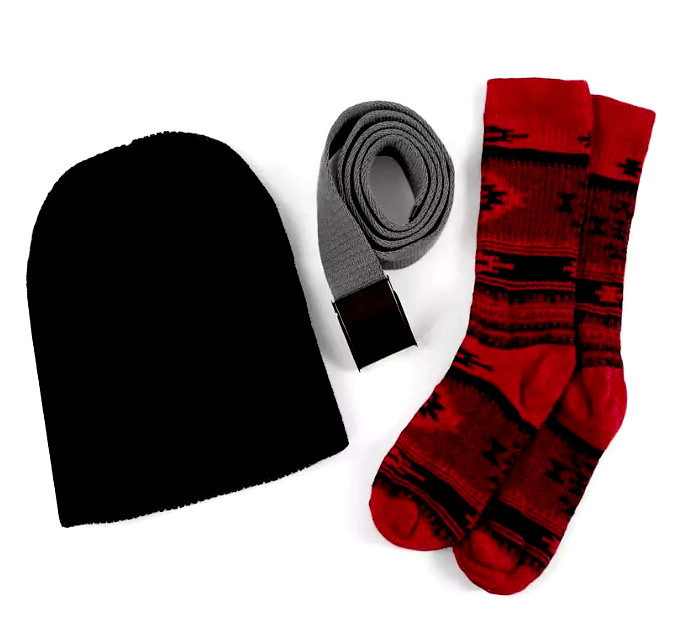 BKE BUCKLE MEN&rsquo;S SOUTHWEST SOCK-KNIT BEANIE-WOVEN BELT ONE SIZE NEW IN GIFT SET