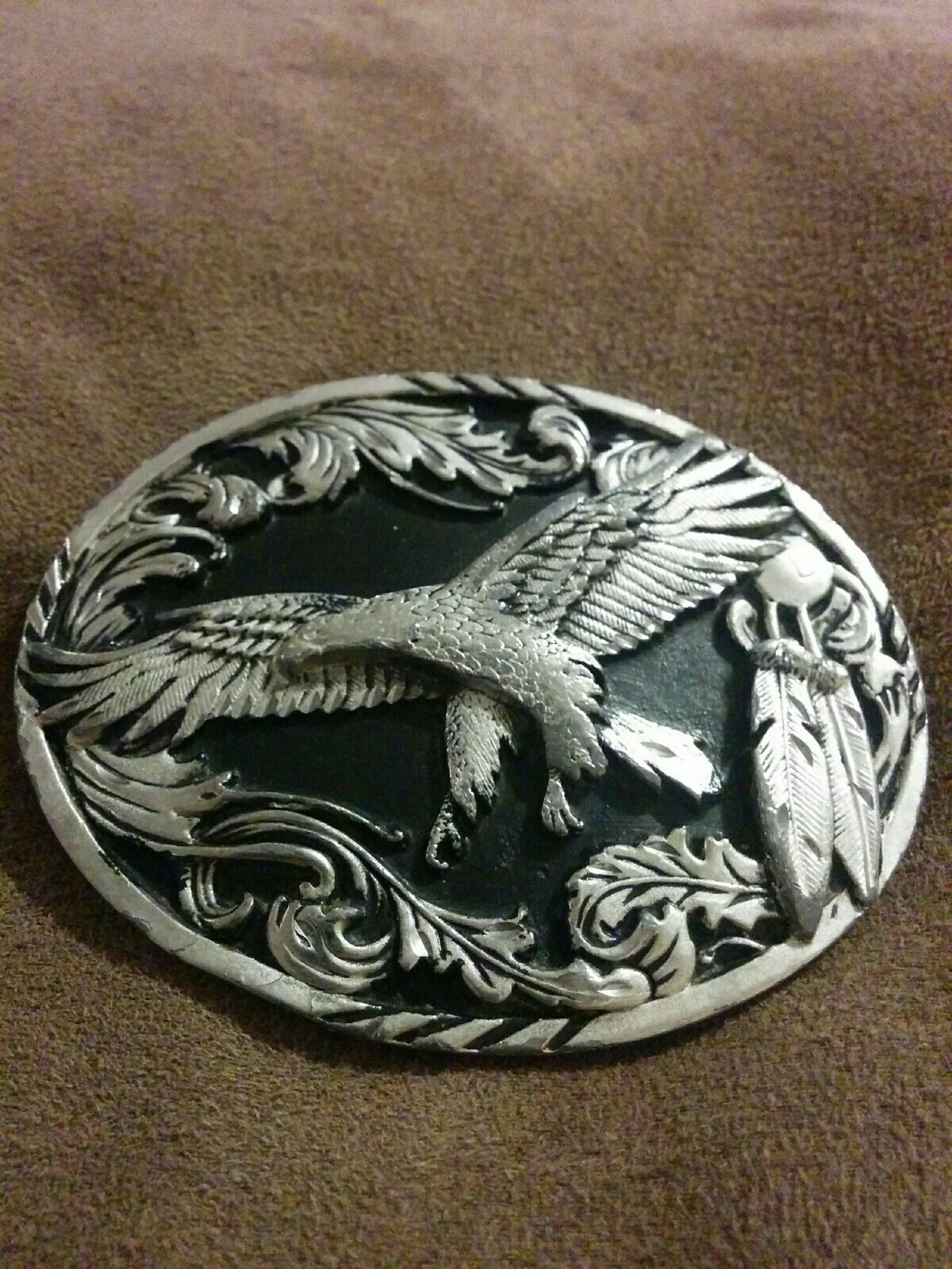 1995 Siskiyou Eagle Belt Buckle, Flying Eagle And Eagle Feathers