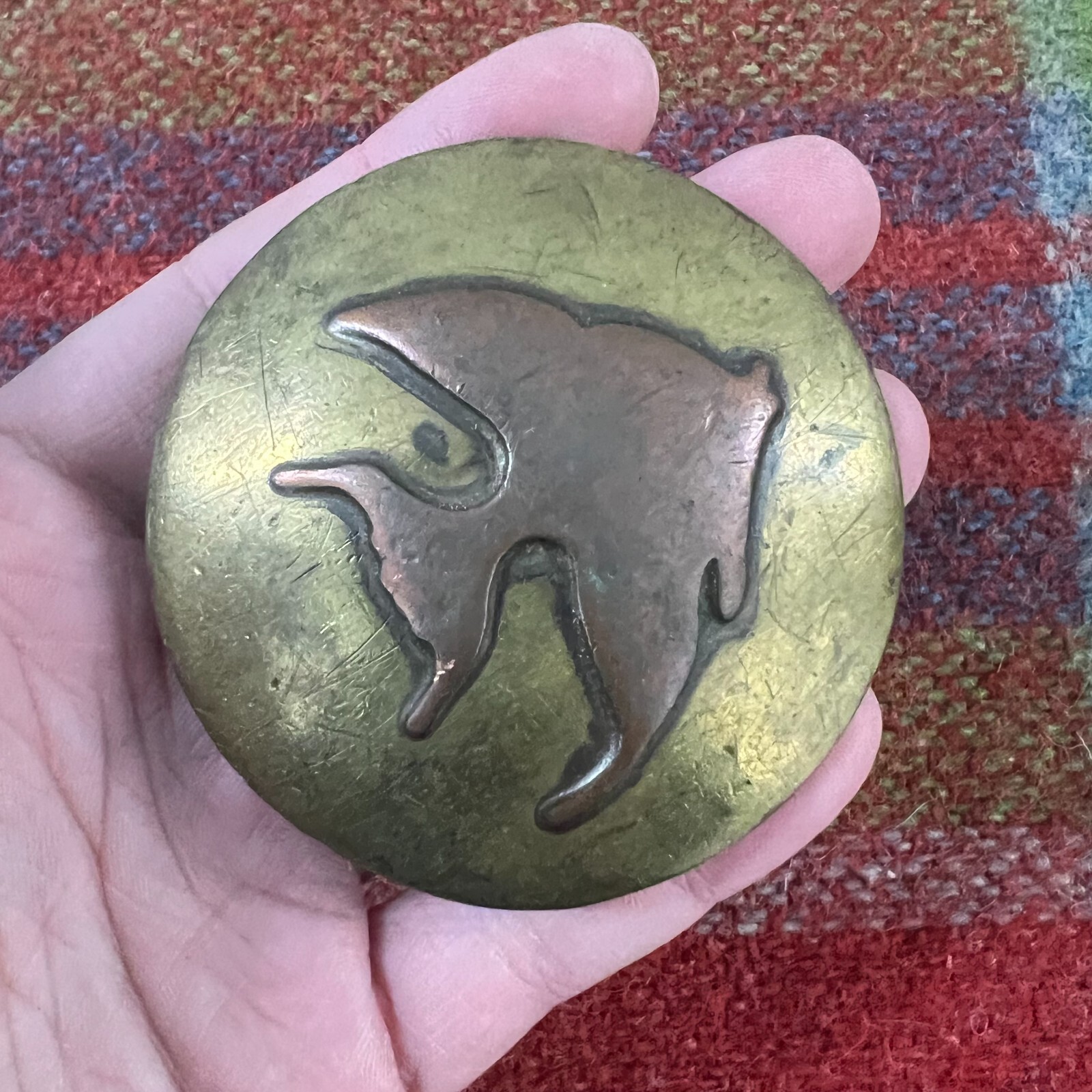 Vintage 1960s 70s MCM Modernist Brass Copper Artisan Angelfish Fish Belt Buckle