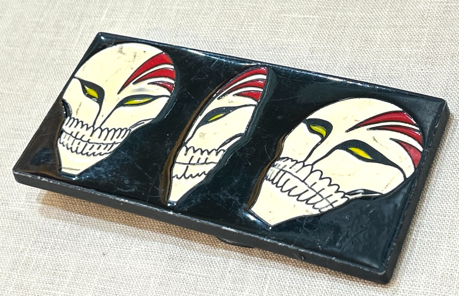Black Enamel Skull Mask Belt Buckle Gothic Punk Anime Style Fits 1.5” Belt