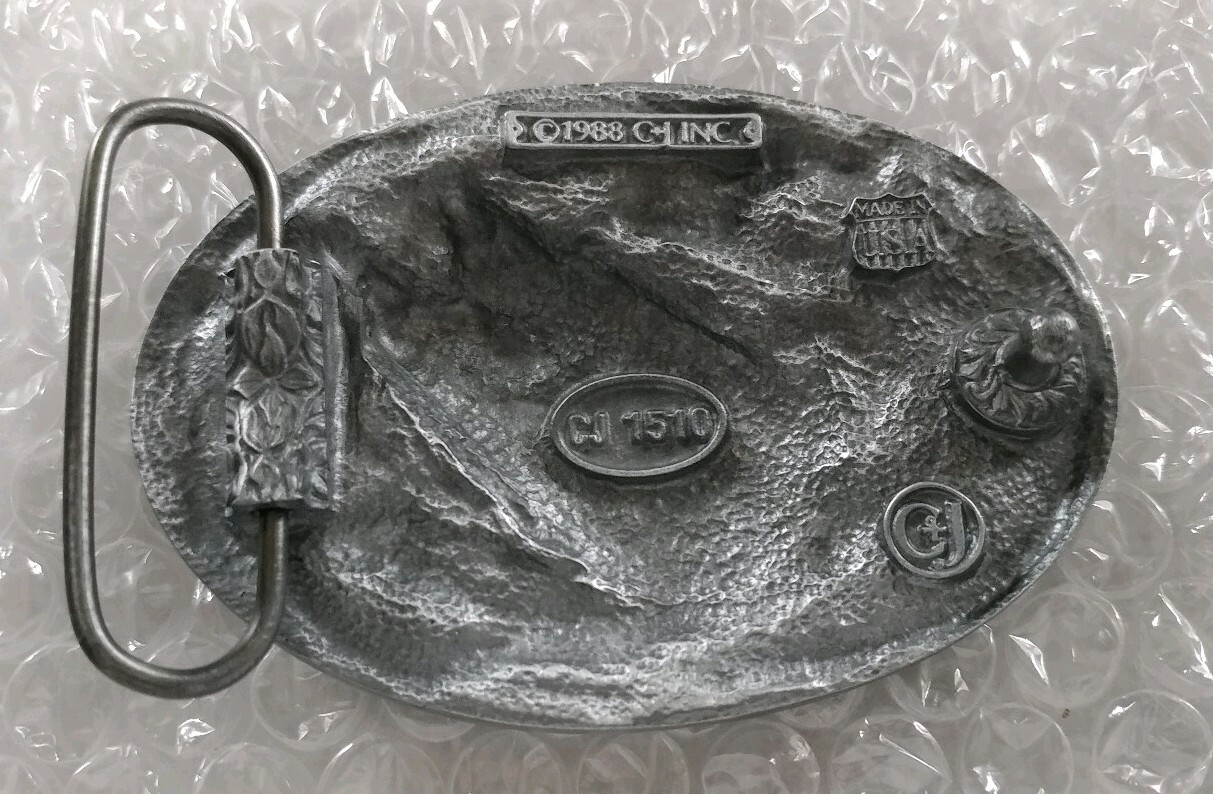 RATHER BE FISHING JUMPING FISH BASS TROUT FISHERMAN BELT BUCKLE MADE IN USA 1988
