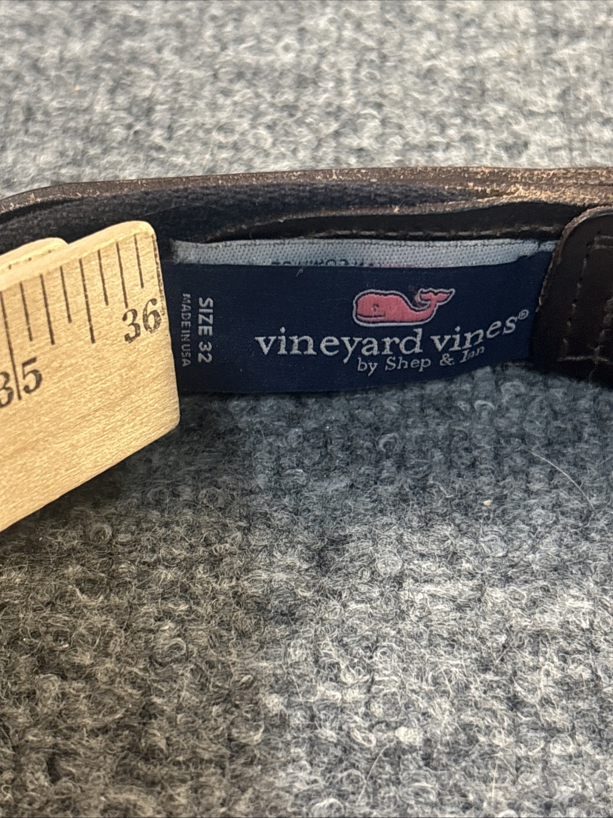Vineyard Vines Belt Mens 32 Navy Blue Red Italian Cowhide Canvas Brass Buckle