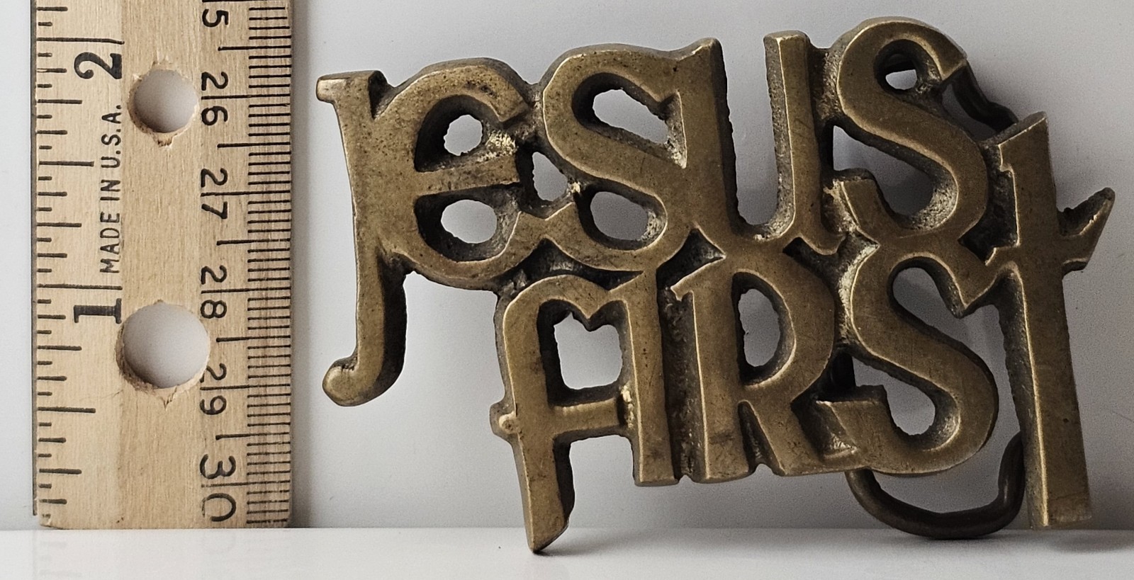 Jesus First Belt Buckle Solid Brass Vintage Taiwan Religious Belt Clamp Decor