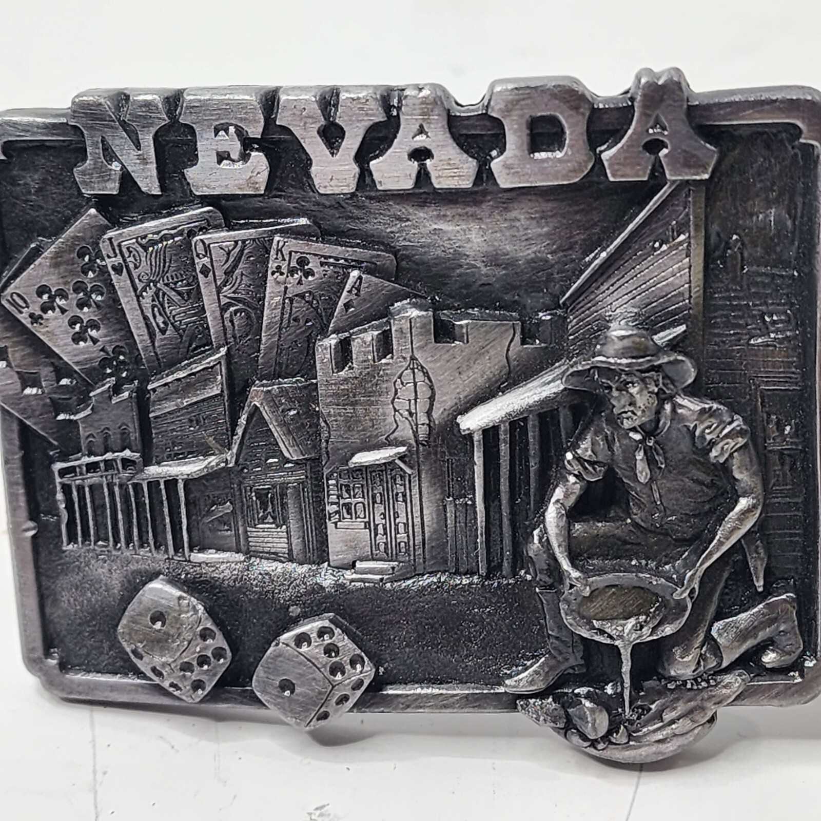 Nevada State Belt Buckle, 3D Image, Heavy, Gold Miner Casino, Signed 1982 H-20