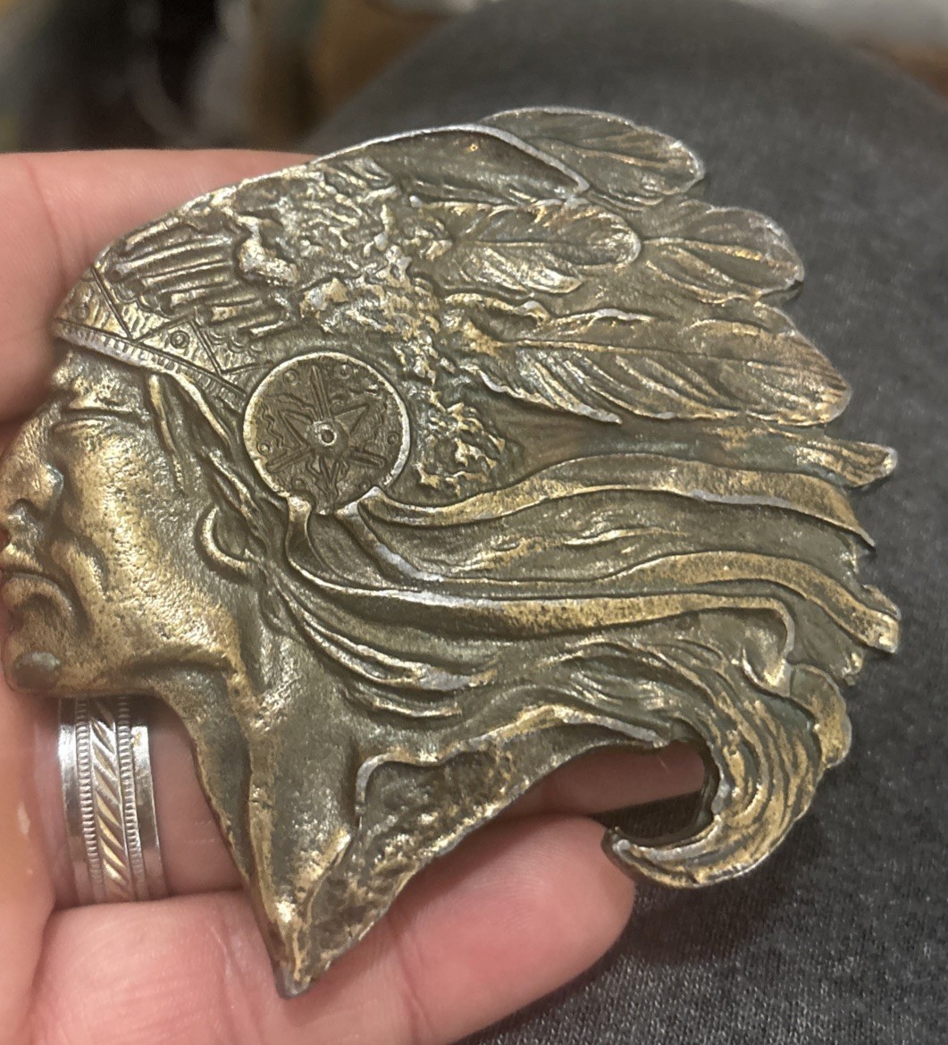 Vintage 1970s Wyoming Studio Art Works Native American Chief Belt Buckle