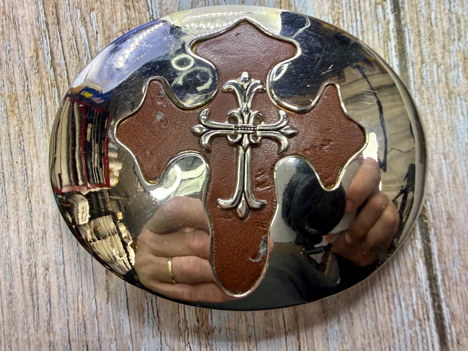 Large Gothic Cross Religious Gothic Punk Biker Vibe Leather & Metal Belt Buckle