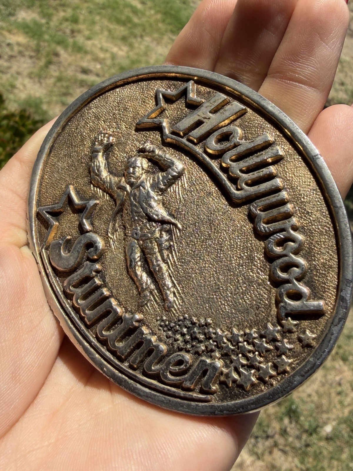 Hollywood Stuntmen Oval Metal Western Belt Buckle Bronze Antique Finish 1.5in