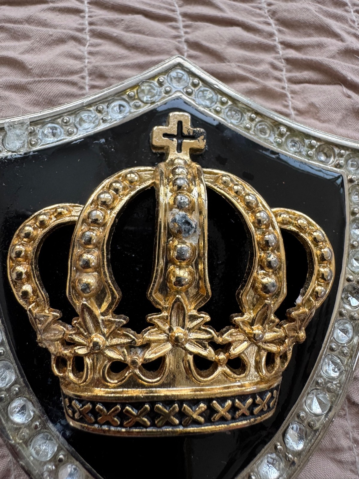 BeltBuckle Crown Shield Royal Cross Gold Black Silver Rhinestone Italia FreeShip