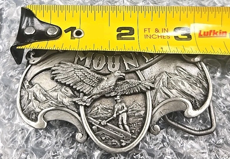 Siskiyou ROCKY MOUNTAIN Belt Buckle Vintage 1985 Pewter Eagle & Miner /2500
