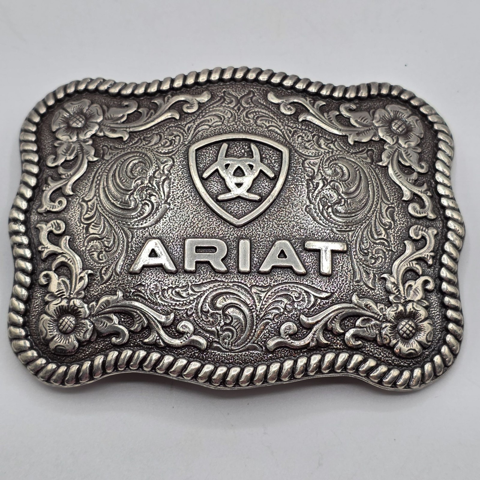 ARIAT Western Filigree Belt Buckle Silver Tone Rodeo Style Men&rsquo;s Cowboy Engraved