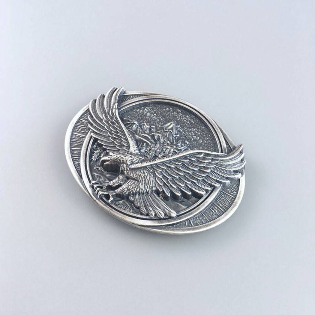 Vintage Silver Plated Eagle Oval Western Belt Buckle Boucle Boucle de ceinture